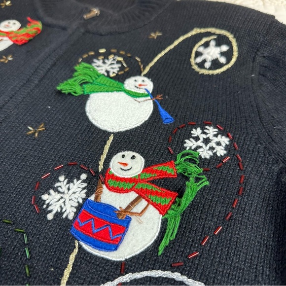 Vintage snowman ramie & cotton Christmas sweater sz L - Picture 2 of 8